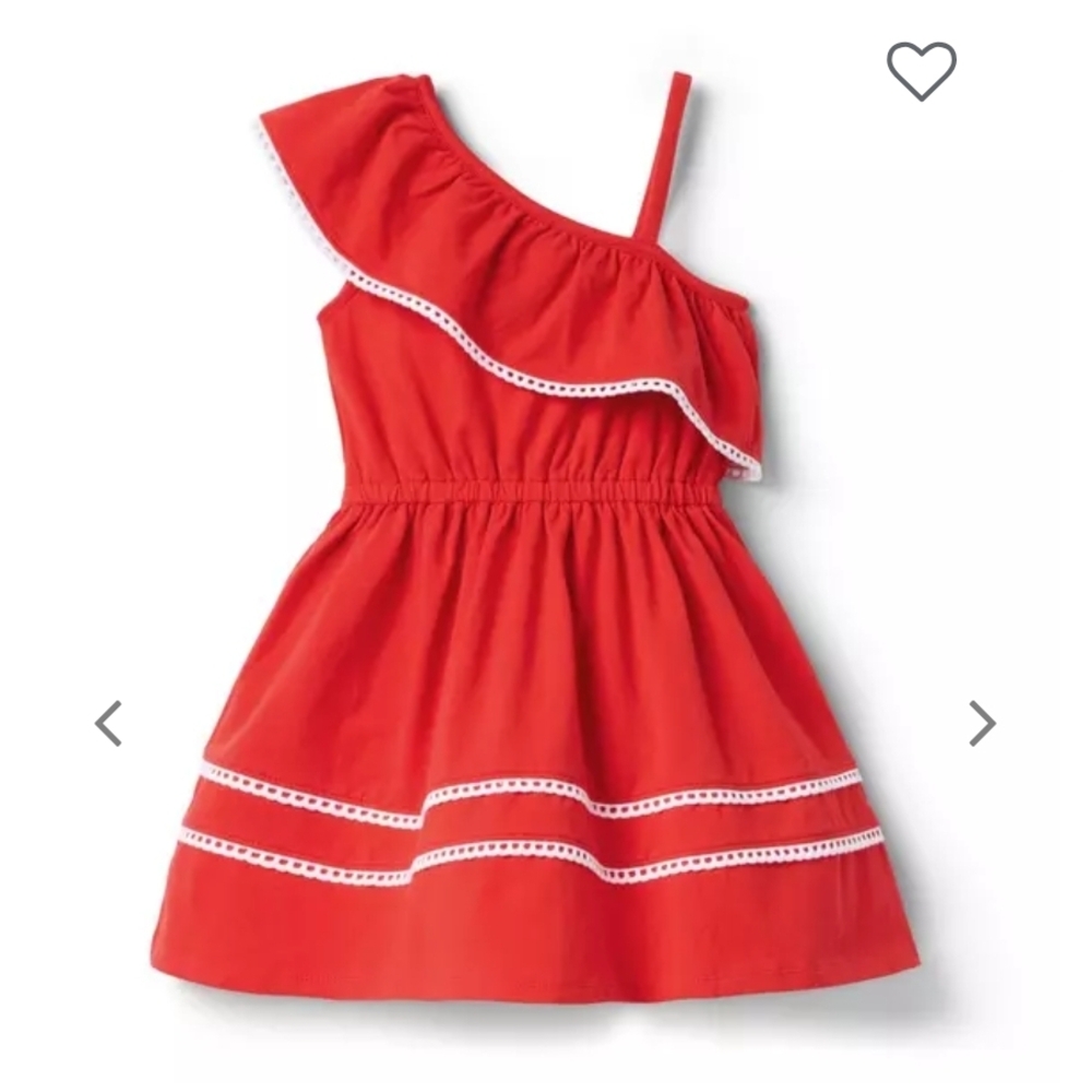 Janie and Jack Red One-Shoulder Dress with White Trim